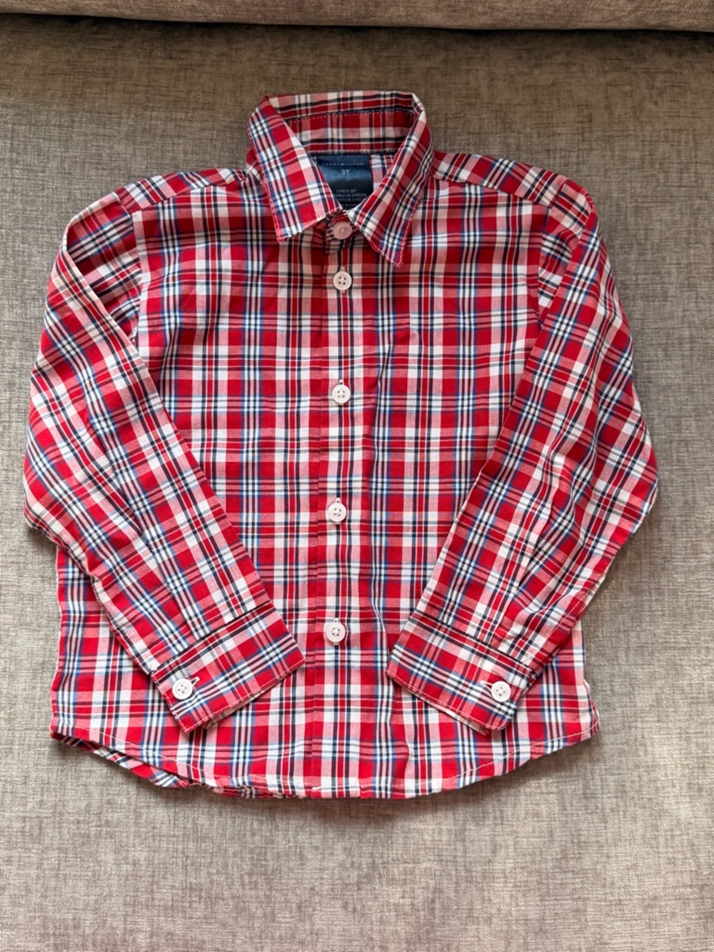 Tommy Hilfiger Red and White Plaid Button-Down Shirt for Kids